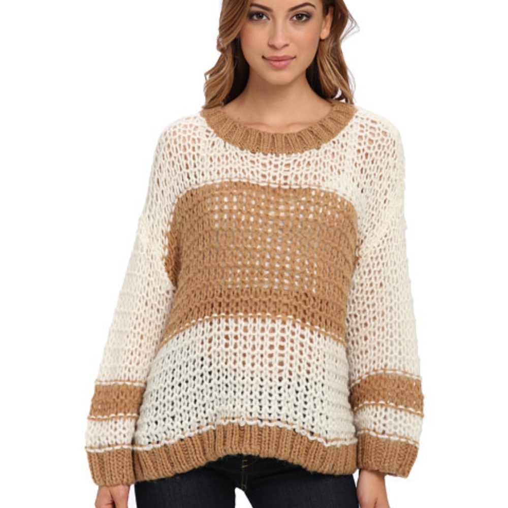 Free People Chunky Knit Sweater - Brown and Cream - Picture 2 of 9